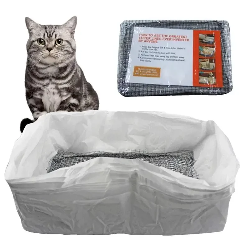 Cat Litter Bags Liners 10Pcs Drawstring Sifting Cat  Bags with Filter Net Reusable Litter Box Liners Thick Cat Litter Bags