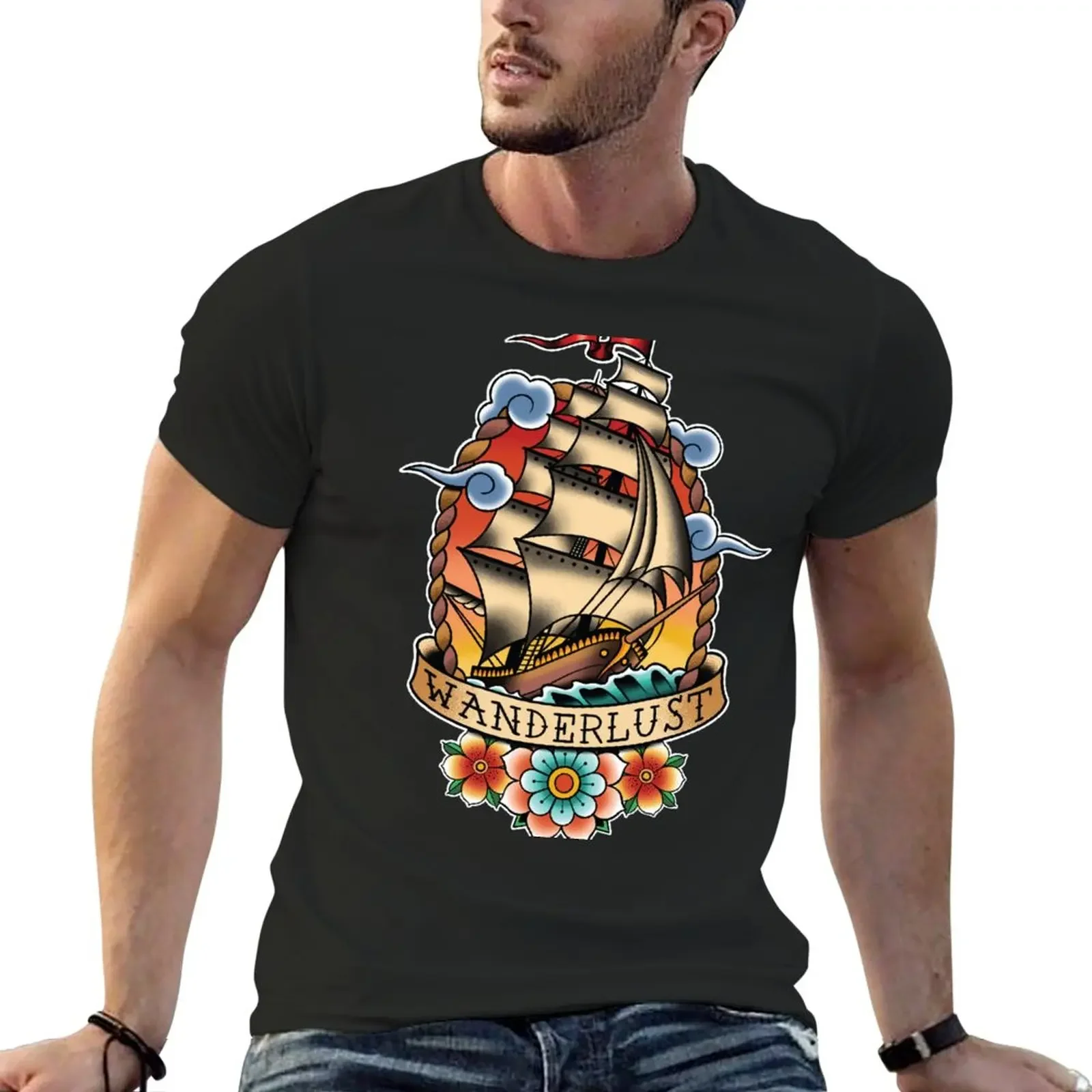 

New Wanderlust Traditional Tattoo Sailing Ship T-Shirt t shirt man man clothes fruit of the loom mens t shirts