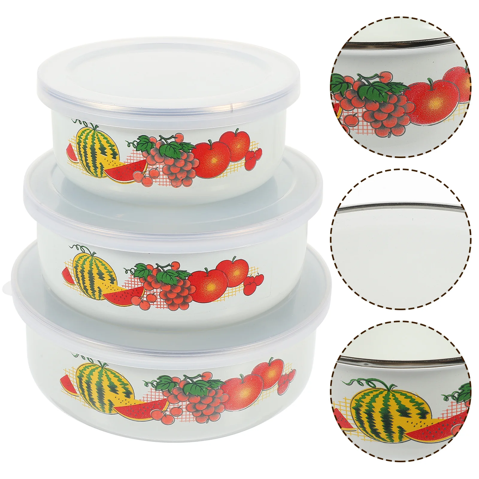 

3Pcs Enamel Bowls Food Containers for Salad Soup Noodles Rice Multifunctional Preservation Bowls Multifunctional Bowl