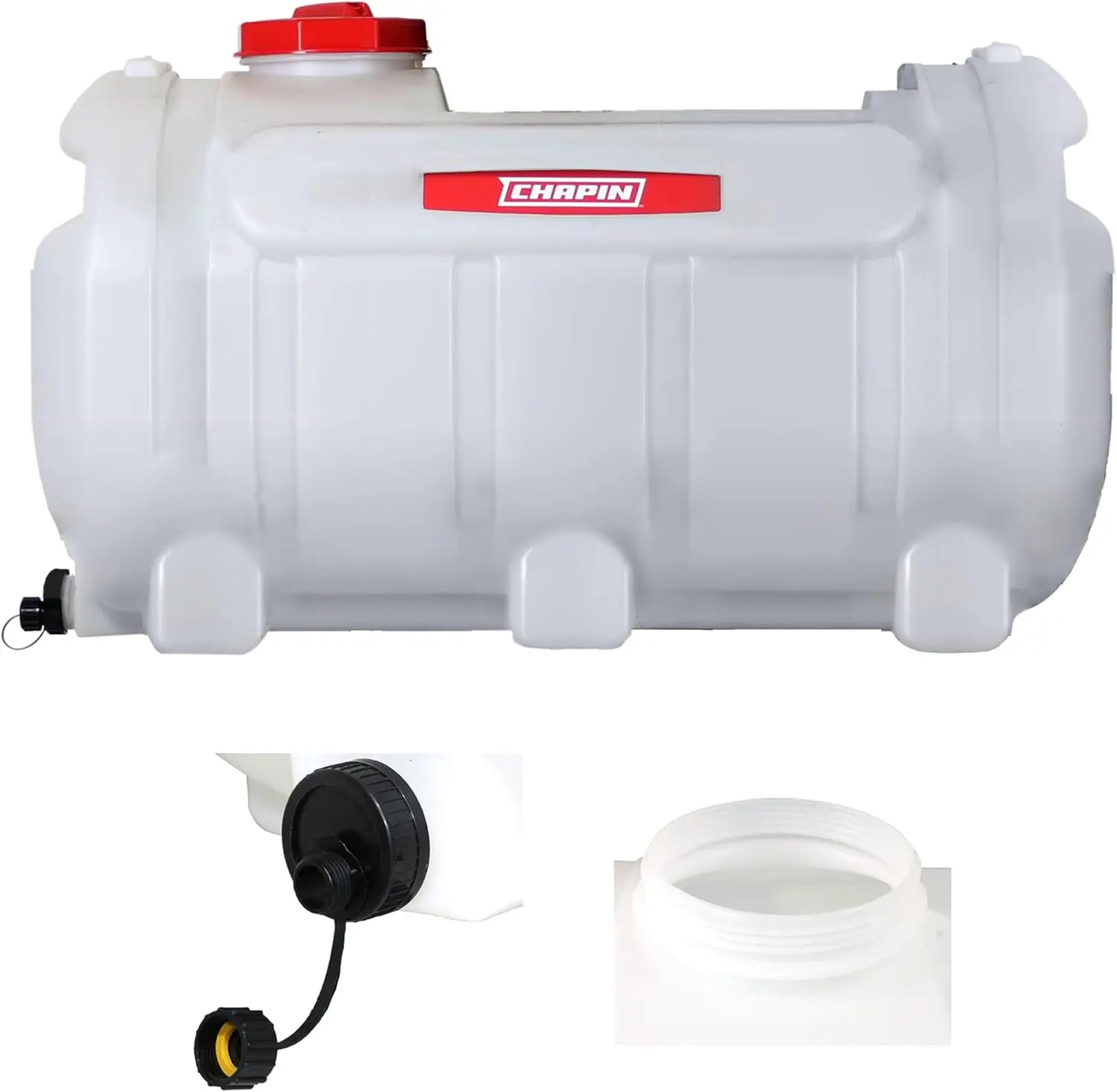 

Chapin 98142 Water Storage Tank, 40‑Gallon, Utility Water Supply, Translucent Chemical‑Resistant Poly Tank, 6" Wide Cap, 2" Drai