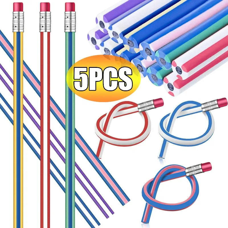 Flexible Bendable Pencil Universal Soft Bendy Pencil Colorful Stripe Colored Bend Writing Pen with Eraser Office School Supplies