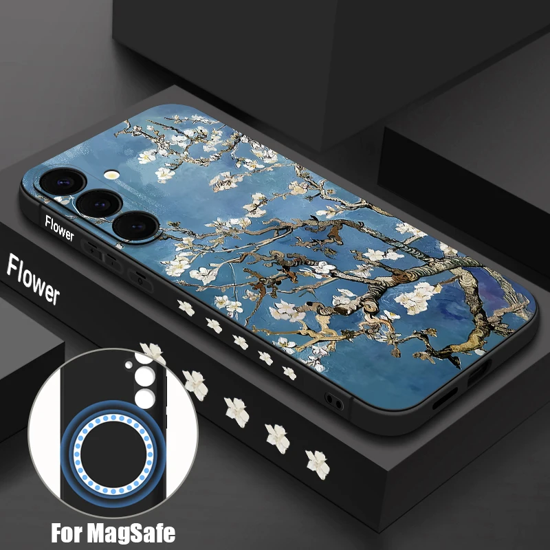 Blumenmuster Magnetische Handyhülle für Samsung Galaxy S25 S24 Ultra S23 S22 Plus S24 FE A17 A56 A55 A16 A15 A36 Weiche TPU-Abdeckung