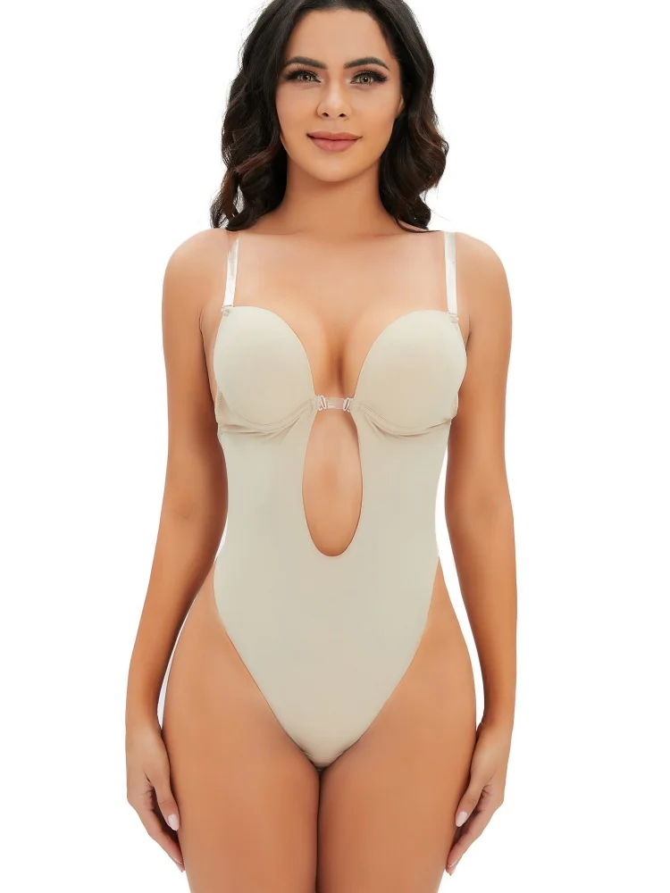 

Push Up Women Bodysuit Sexy Shapewear Backless Underwear Deep V-Neck Lingerie Clear Strap U Plunge Bra Thong Shaper Corset