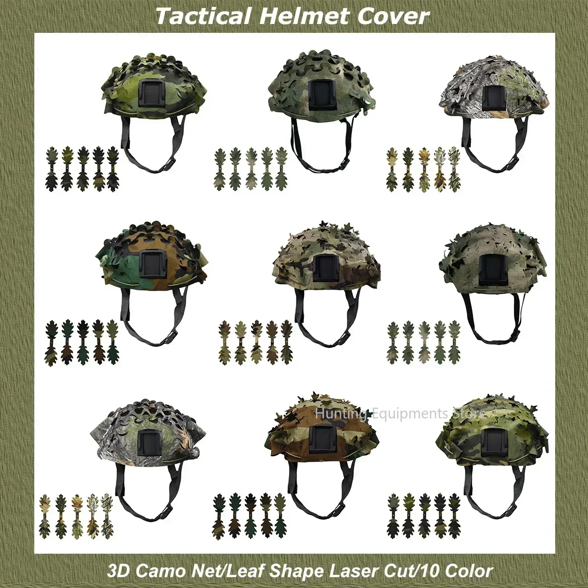 Funda camuflaje 3D para casco táctico con forma hoja corte láser - imagen 5