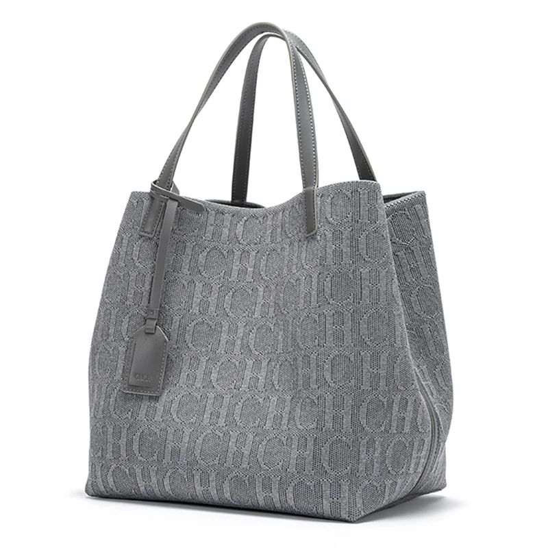 

Women's Eco-Friendly Handbag 2026 New Grey Knitted Tote Bag Mommy Shopping Bag Quilted Carry On Bag for Travel Gym