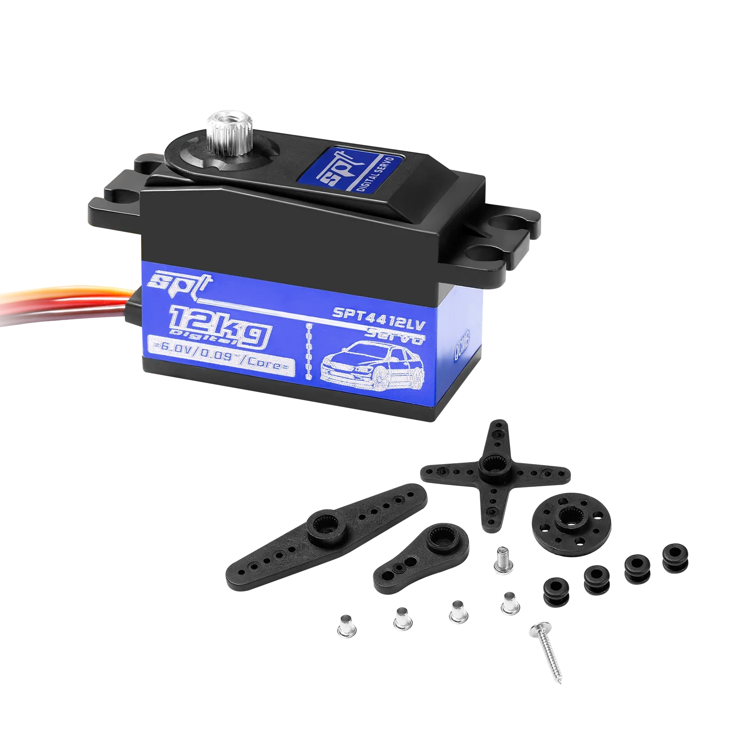 Servo digital de cuerpo corto SPT 4412LV 12KG 180 °   Metal Gear Servo brazo metálico de perfil bajo para 1/10 1/12 RC Car SCX10 TRX4 ala fija