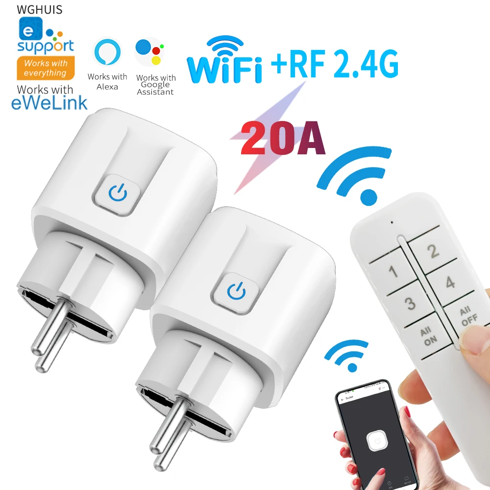 Tomada Inteligente WiFi EWeLink 20A com Controle Remoto Sem Fio, Compatível com Controle por Voz Alexa e Aplicativo eWeLink para Automação Residencial Inteligente