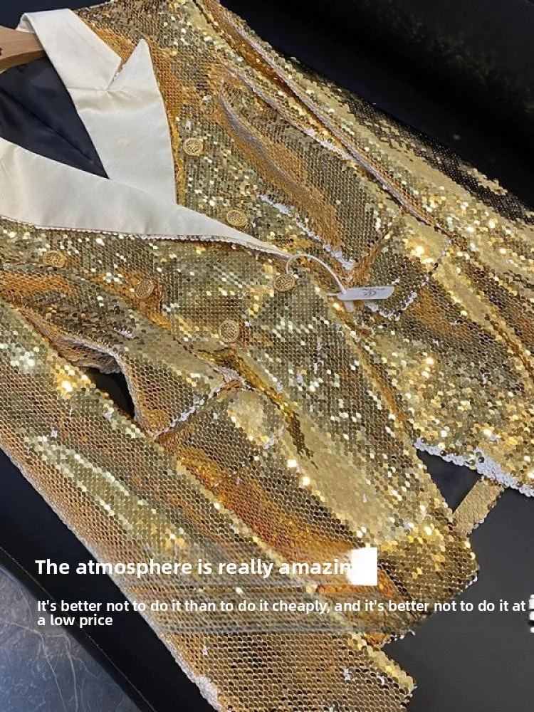 Ele Double-Colored Sequin  Women's Heavy-Looking Luxury Small  Commute Sle Tailored Fit Long Sve Coat