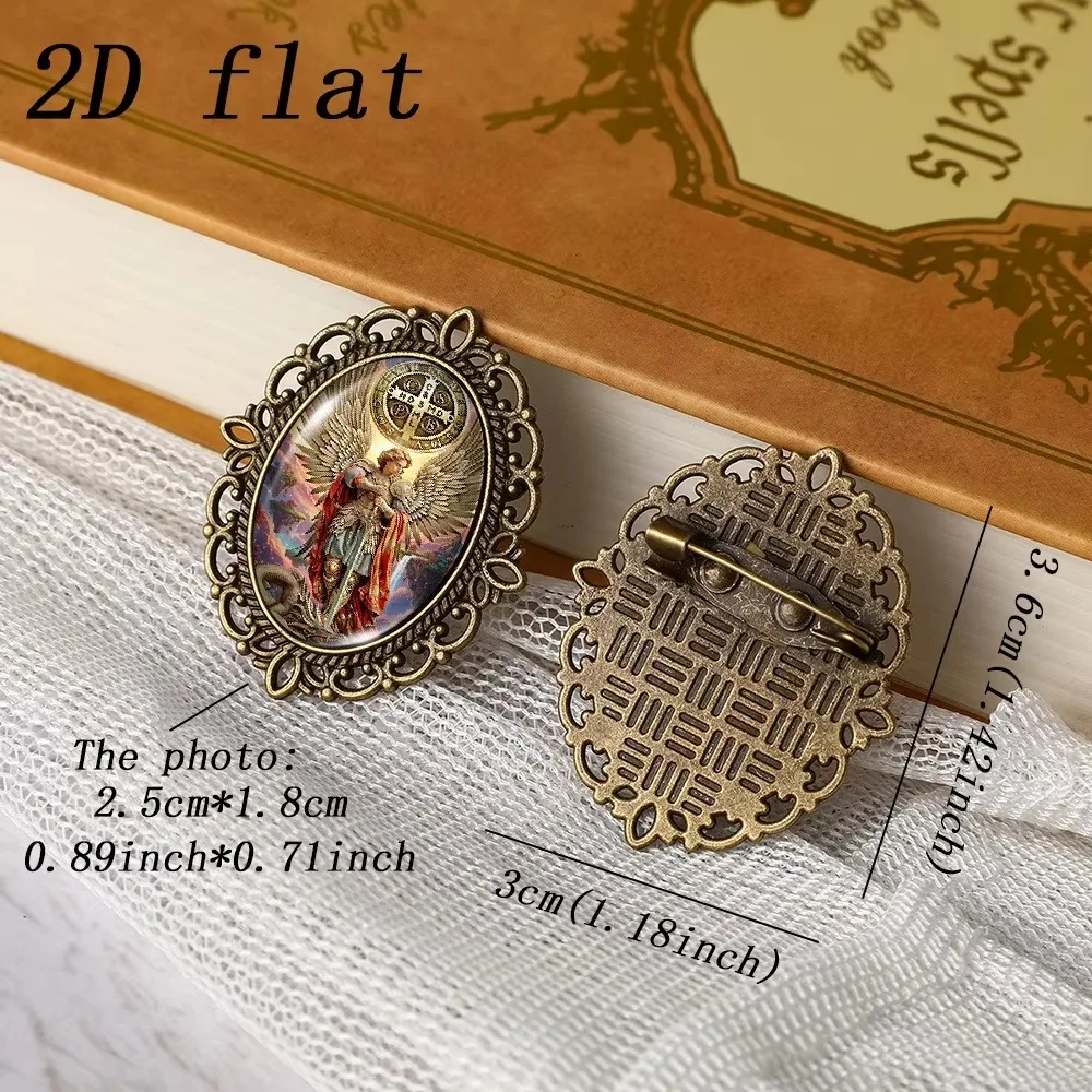 6/12/20 Pcs St Michael Archangel Lapel Pin for Bag, Vintage Lace Oval Brooch, 2D Flat Zinc Alloy Badge, Protection Gift Souvenir