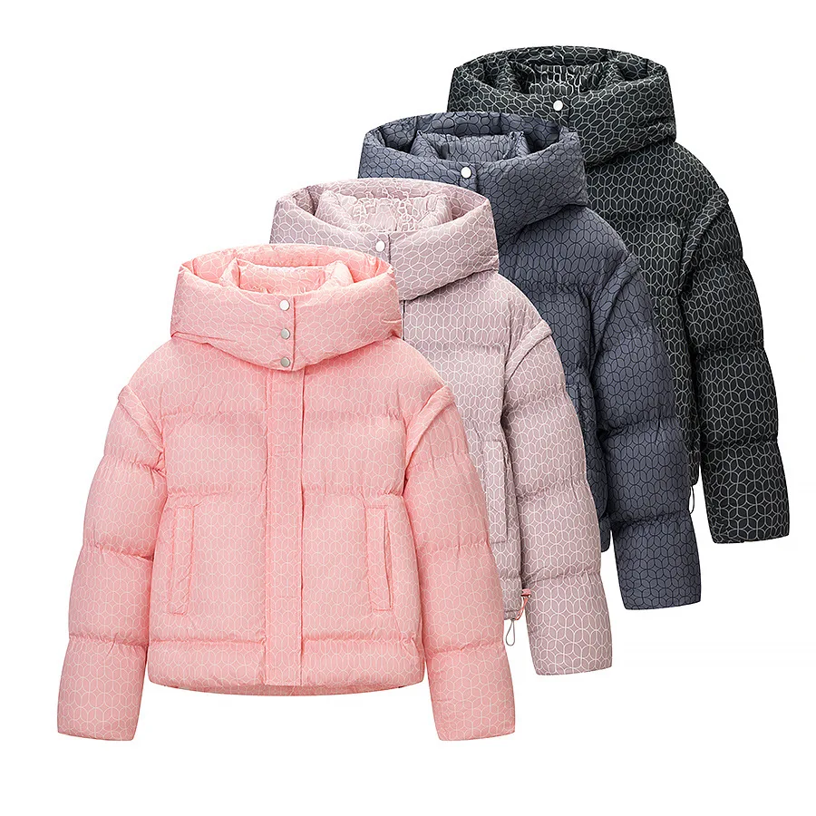 MsChuh Women's Down Coats Parkas Hooded Short Puffer Coat Ropa Mujer Geometric Print Warm Winter Jacket Daily Outdoor Occasion
