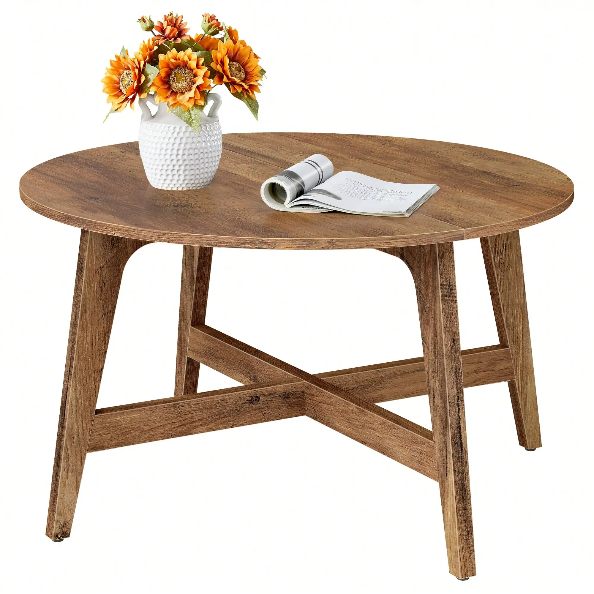 Round Coffee Table, 31.5-Inch Center Table, Tapered Legs, Curved Transitions, Easy To Assemble, For Living Room