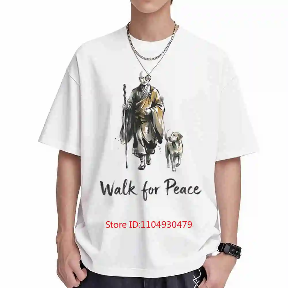 Monk Dog Zen Art Walk For Peace Serene Meditating Monks Calm Short Sleeve Tee 100% Cotton T-Shirt
