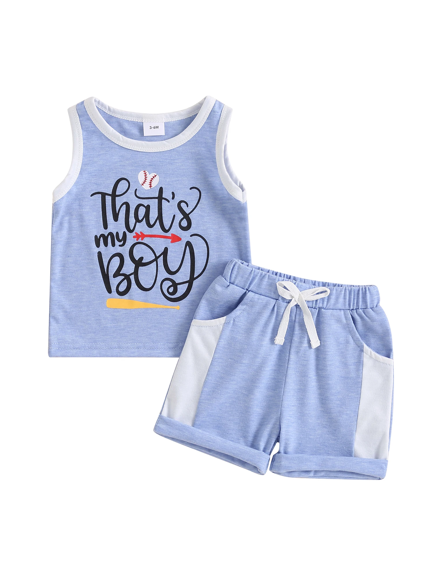 

Baby Boys Shorts Set Letters Baseball Print Tank Top with Elastic Waist Shorts Summer Outfits