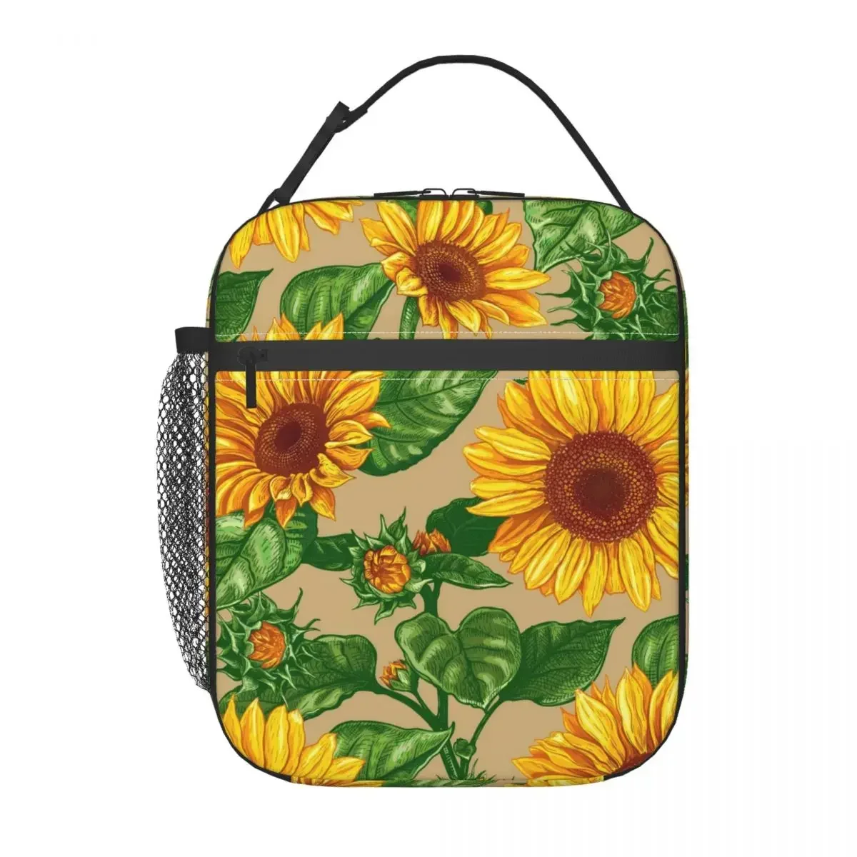 

Sunflower Print Lunch Bag For Child Yellow Flowers Lunch Box Vintage School Cooler Bag Insulated Oxford Thermal Tote Handbags