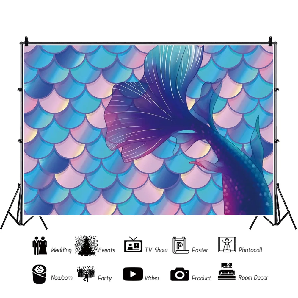 

Scaly Mermaid Cartoon Fantasy Background for Portrait Photography Birthday Party Decors Photographic Backdrops Photocall Studio