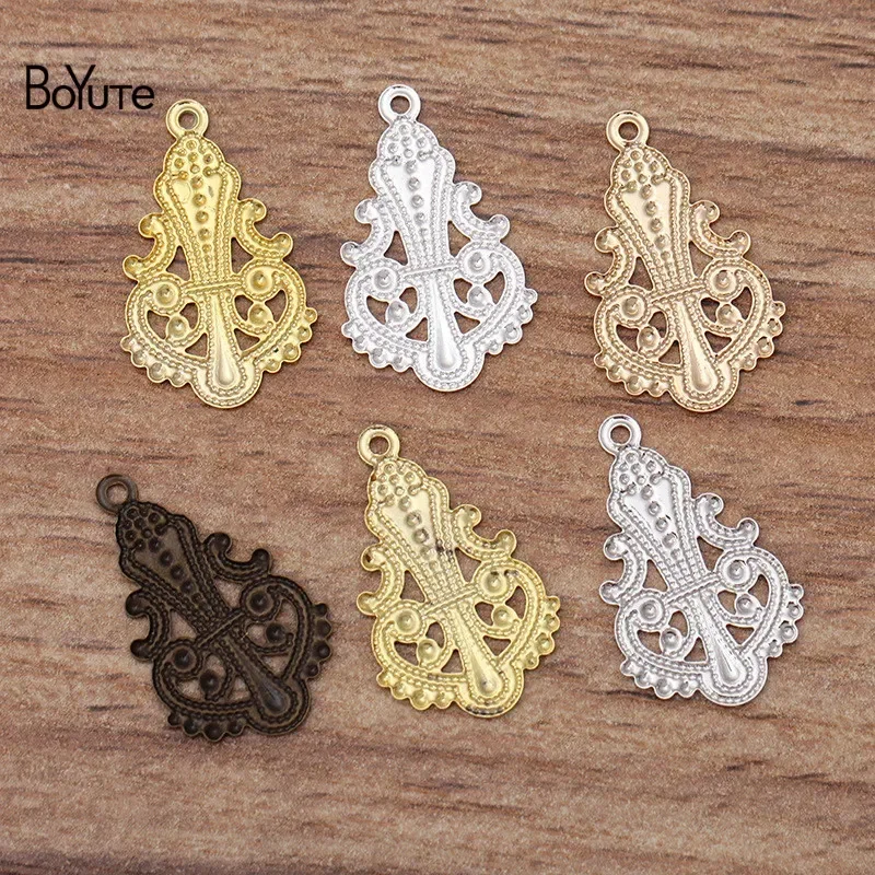 BoYuTe (100 Pieces/Lot) 14*23MM Metal Brass Stamping Filigree Flower Findings Diy Hand Made Jewelry Materials