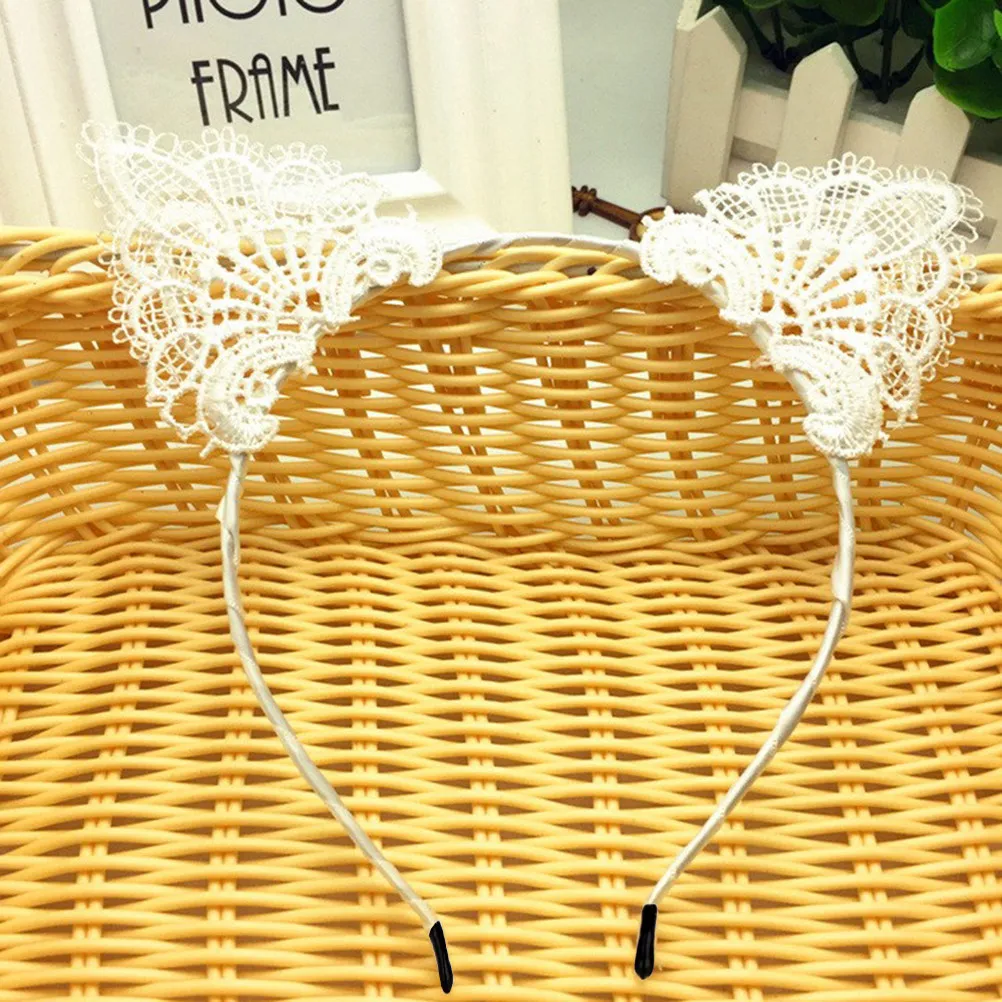 

Lace Cat Ear Hair Hoop White Cute Supple Texture Party Costume Birthday Halloween Christmas Hair for Women Girls