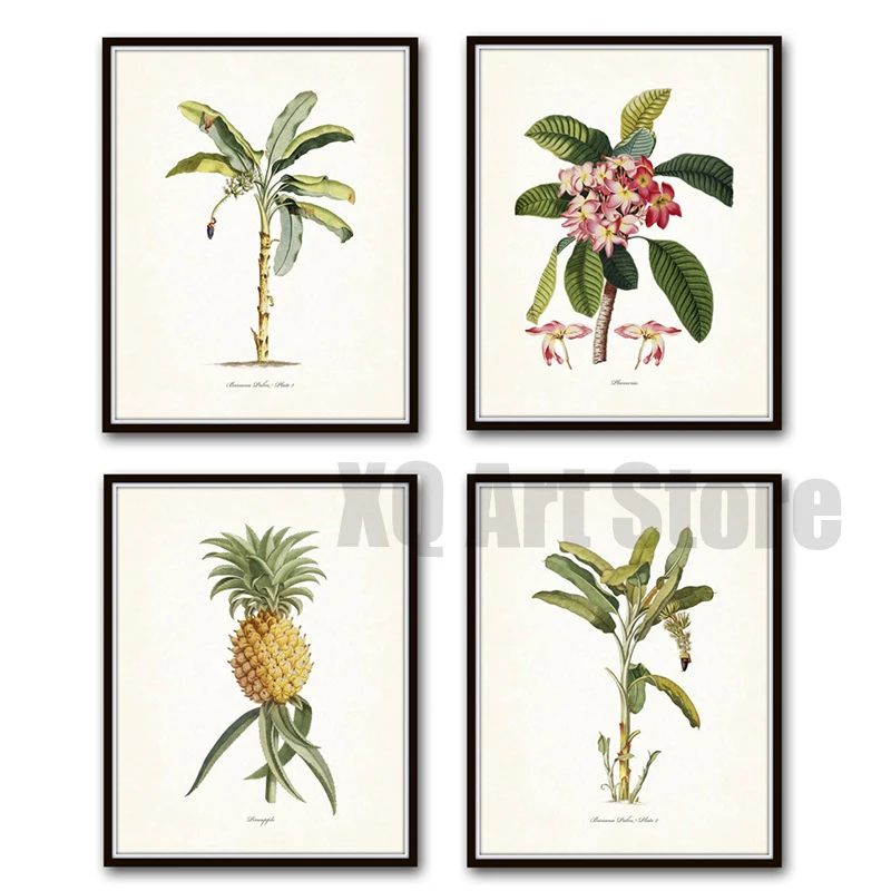 Vintage Tropical Botanical Print Pineapple Decor Coastal Botanical Poster Palm Trees Canvas Paintings For Living Room Home Gifts