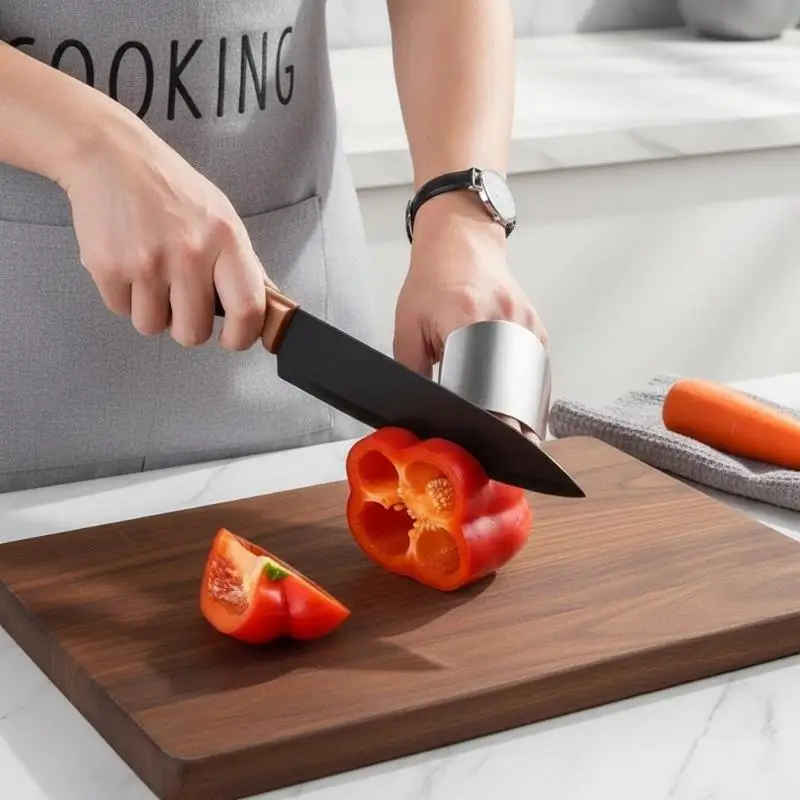 △ Stainless Steel Finger Protector Kitchen Knife Cutting Cooking Finger Protector Safe Kitchen Durable Chop Shield Cut Gadge