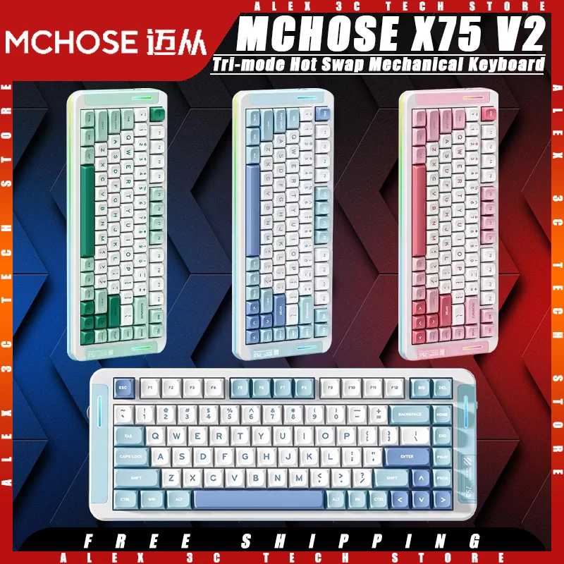 

MCHOSE X75 V2 Mechanical Keyboard Tri-mode Wireless Ergonomics 83keys Hot Swap Customized Gaming Keybaord Pc Gamer Accessories