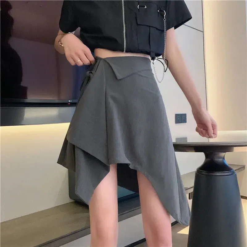

2024 temperament fashion irregular a-Line skirt for female summer casual loose solid color spliced skirt summer women's clothing
