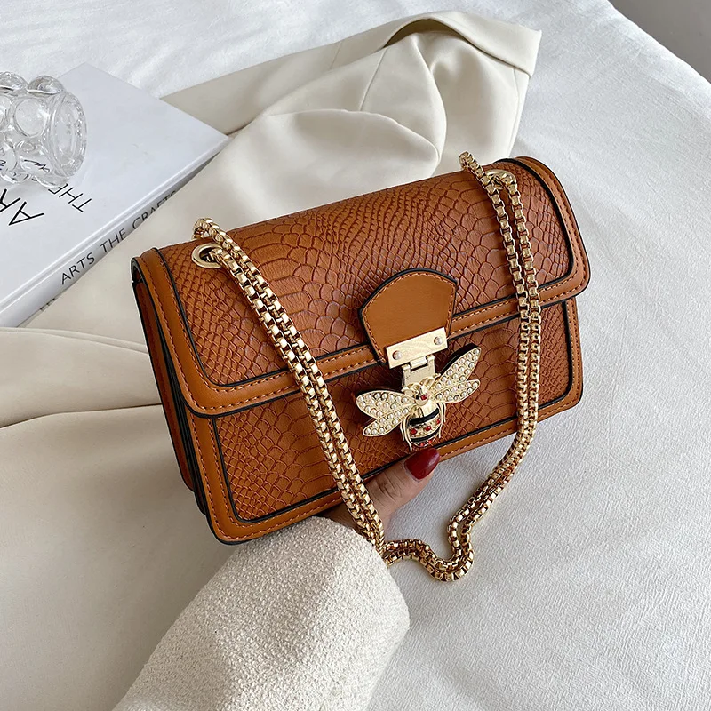﻿  Luxury Handbags for Women Crossbody Bags Bee Lock Tote Casual Flap Purses Crocodile Print Leather Handbag Ladies Shoulder Ba