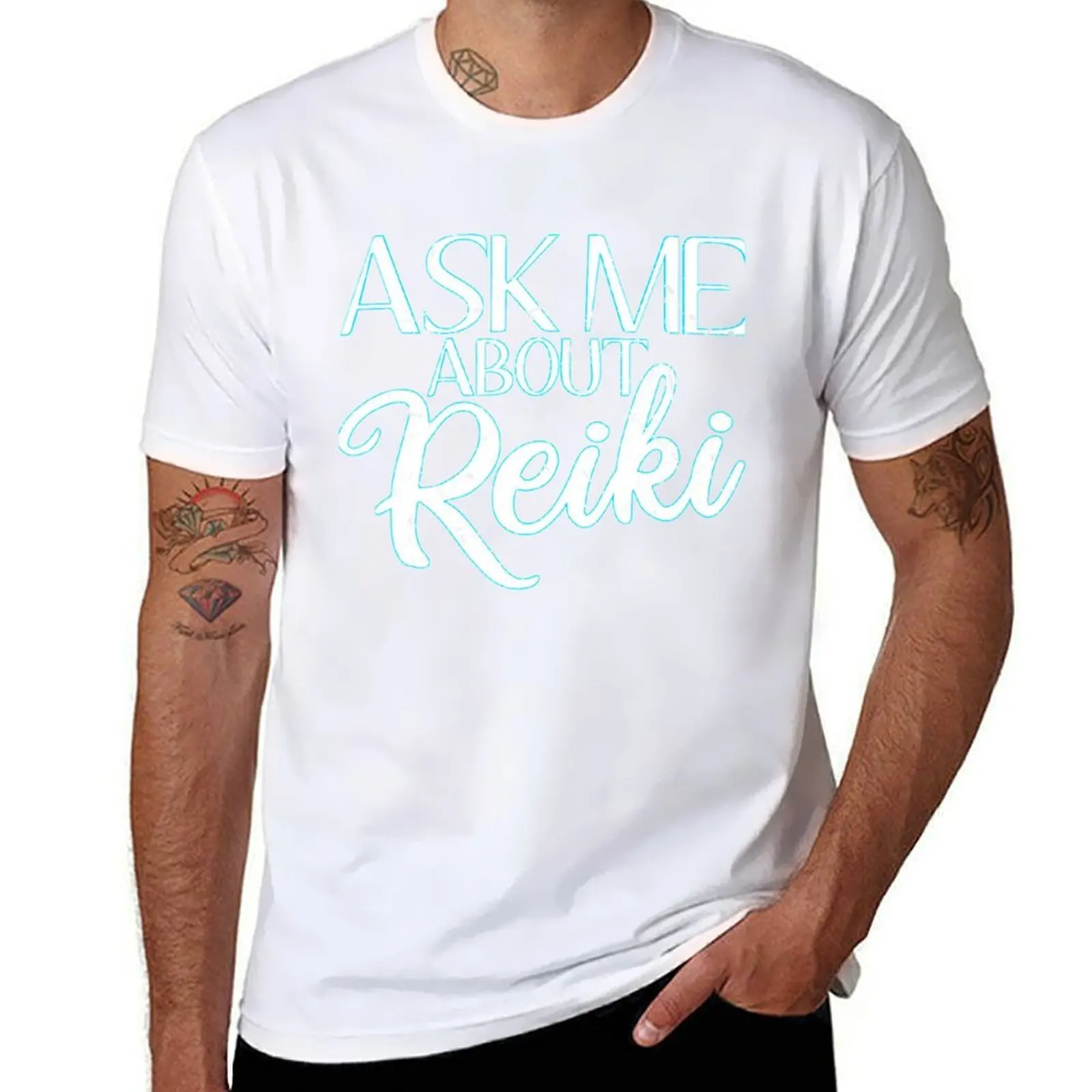

Ask Me About Reiki Healing Energy Healer Master Holistic T-Shirt t shirts for man pack cotton mens graphic t shirts T-Shirt