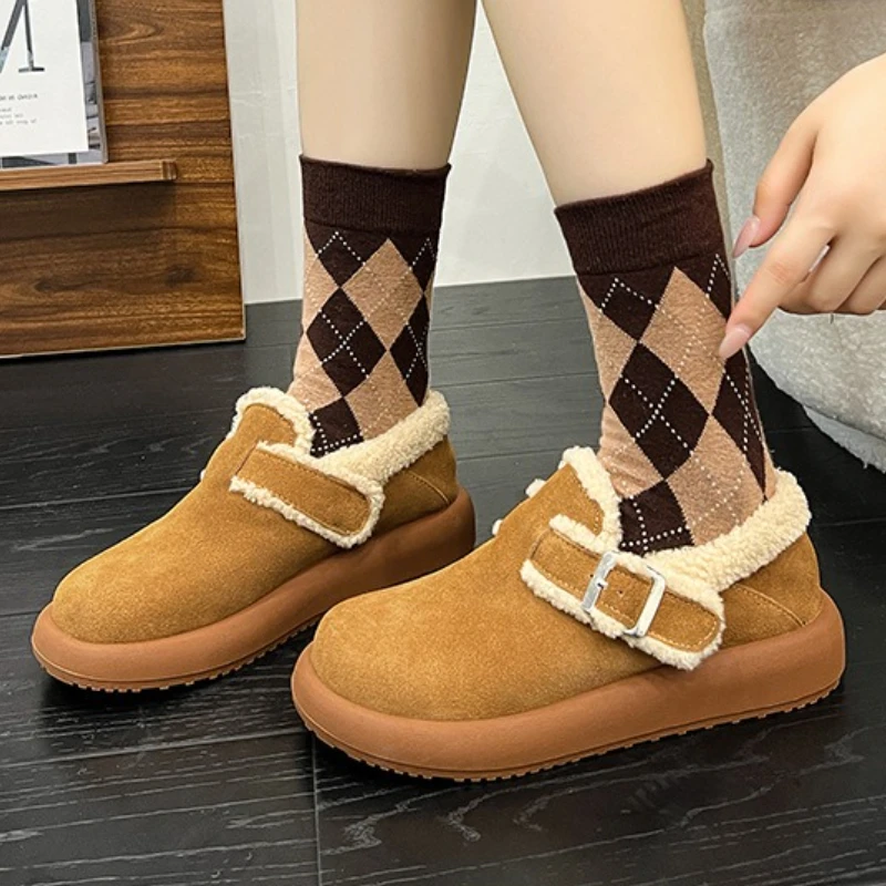 

Winter Warm Fluffy Snow Boots Women Comfort Non-slip Platform Boots Fashion Buckle Decoration Faux Suede Boots Zapatos De Mujer
