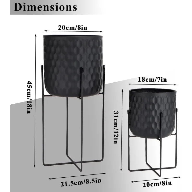 Set of 2 Planters with Stand Indoor Outdoor Metal Plant Stand 8 * 18 &7 * 12 