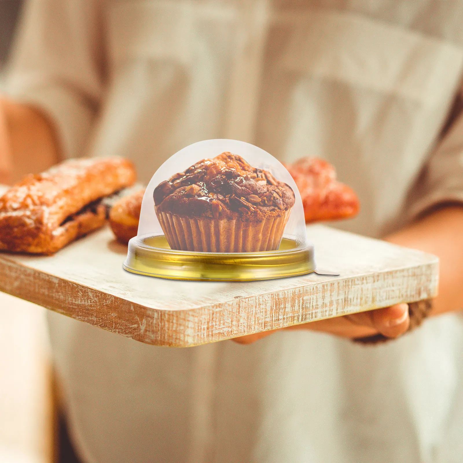 100 Unidades de Bandejas Transparentes con Cúpula para Pasteles, Contenedores Premium Sellados de PET para Pasteles de Luna, Bizcochos de Yema de Huevo y Postres de Panadería