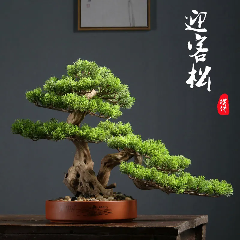 TLL Entrance Decoration Green Plant Landscape Solid Wood Welcome Pine Ornaments