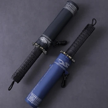 Black Samurai Katana umbrella, fully automatic folding, windproof reinforced thickened, Japanese samurai sword umbrella men