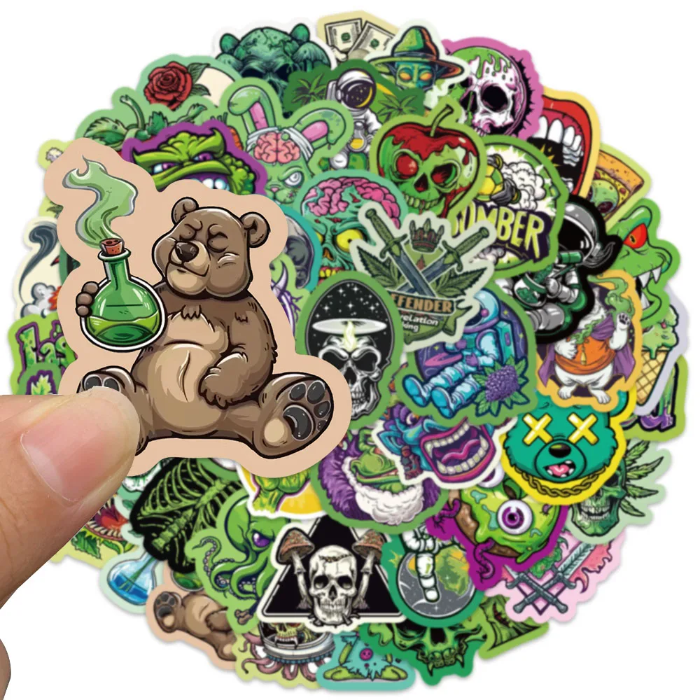 50pcs Cartoon Psychedelic Hippie Green Leaves Stickers Waterproof Graffiti Luggage Phone Skateboard Guitar Laptop Decals