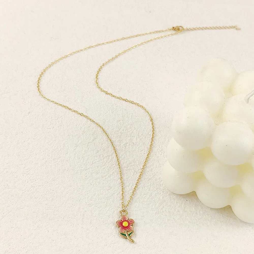 Charming stainless steel flower enamel pendant, high quality waterproof metal 18K women's Bracelet, wedding party jewelry