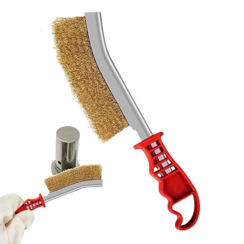 Steel Wire Brush Copper Plated Steel Wire Knife Brush Plastic Handle Cleaning Industrial Copper Wire Rust Removal Brush