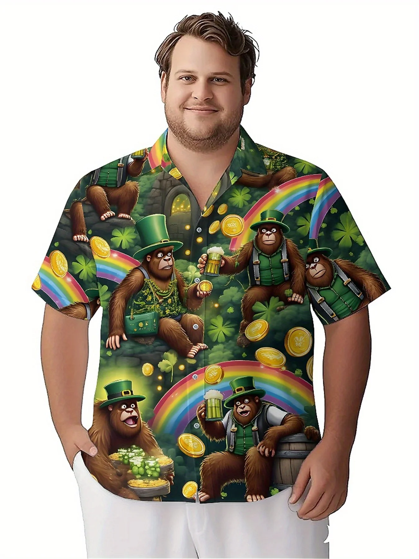 قمصان هاواي مقاس كبير للرجال بنمط كرنفال فورست، قمصان بأزرار، ملابس كاجوال للجنسين، قمصان صيفية