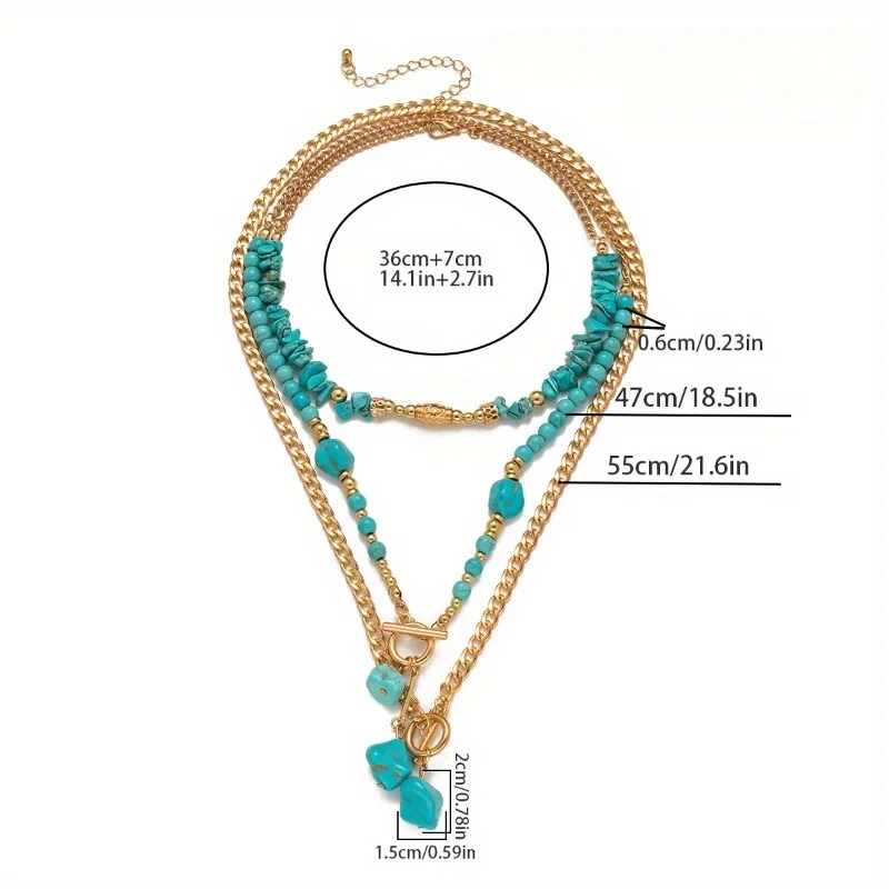 4 Kinds Vintage Style 3-Piece Set Acrylic Faux Turquoise Bull Head Pendant Layered Beaded Necklace Set for Daily and Party