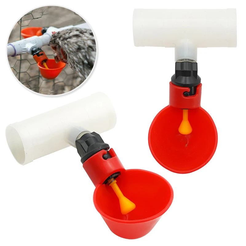 10Pcs Automatic Chicken Quail Drinker Bowl Bird Water Cups Straight Pipe With Yellow Nipple Poultry Drinking Water System