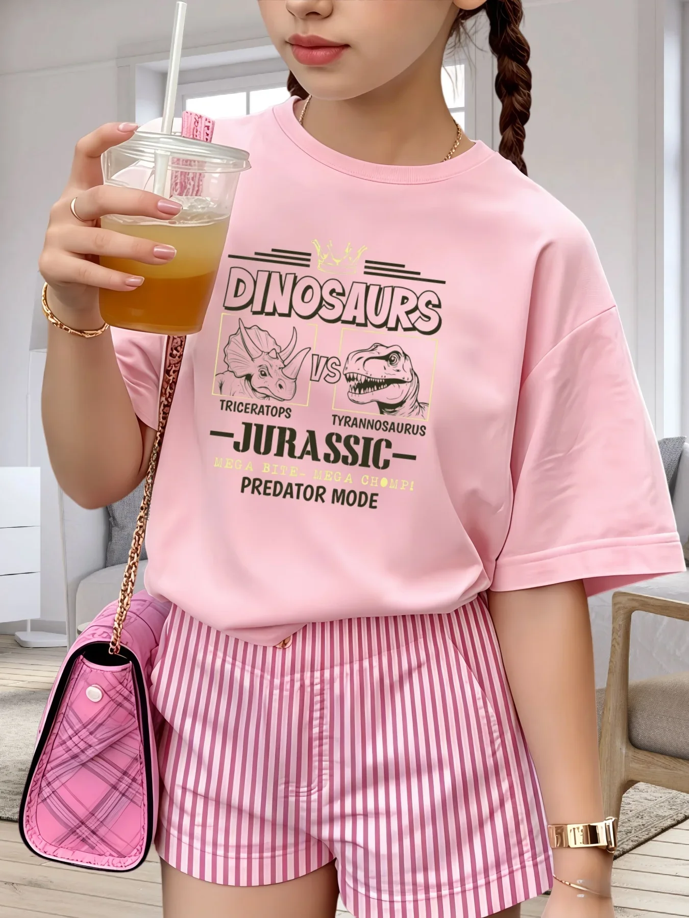 Jurassic Dinosaurs T-Rex Vs Triceratops Print Kids T-shirt Soft Cotton O-Neck Short Sleeve Unisex Boys Girls Summer Casual Tops