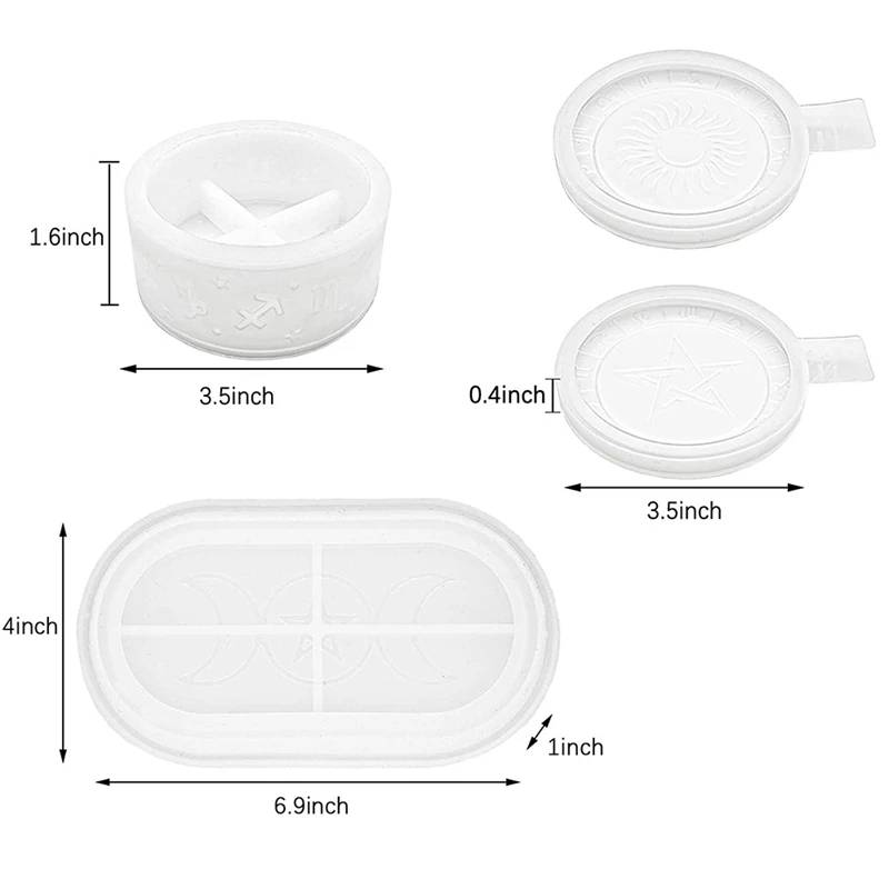 Resin Storage Box Mold With 2 Different Pattern Lids Triple Moon Goddess Tray Silicone Mold For Jewelry Container