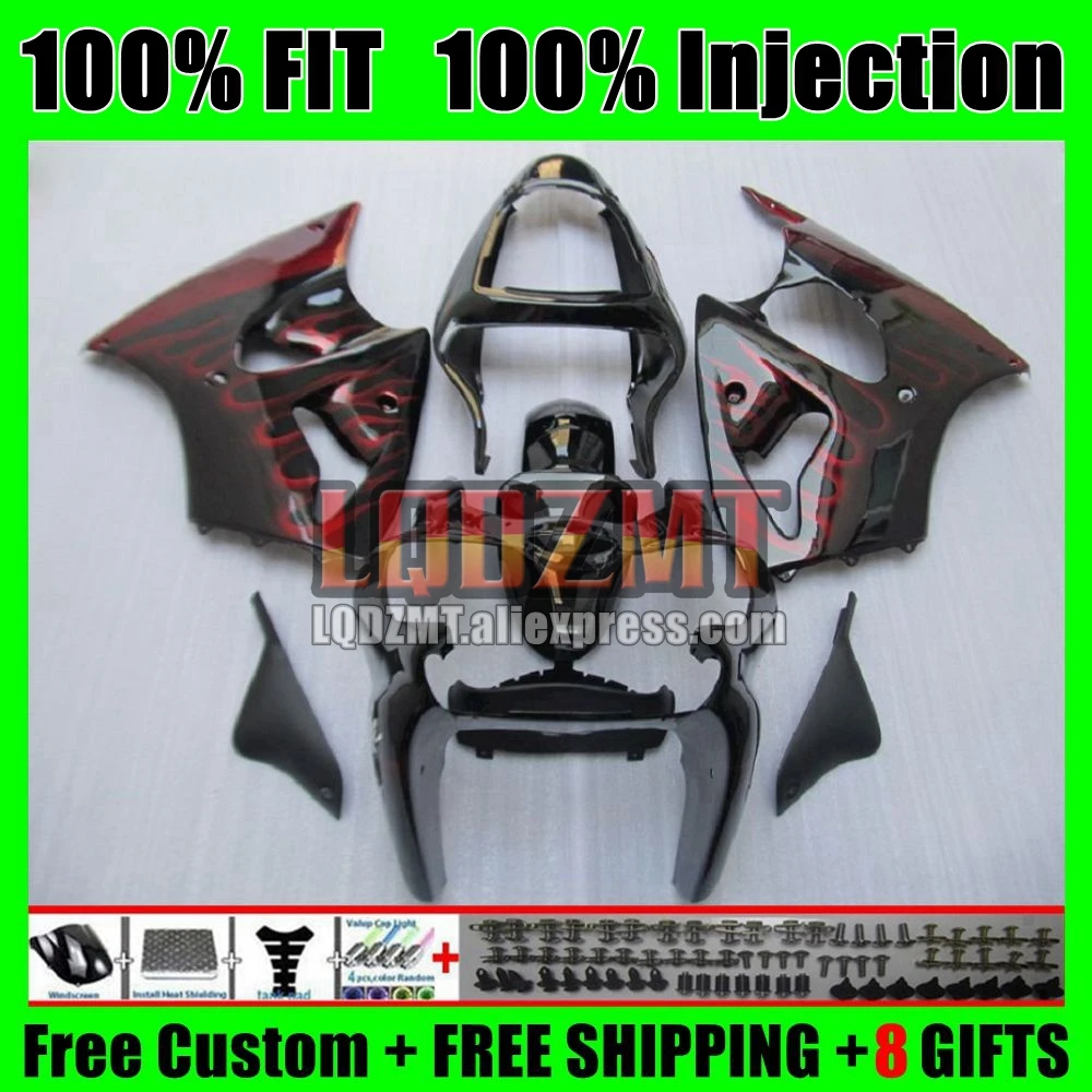 ZX636 Bodys For KAWASAKI NINJA ZX 6R 636 6 R 2000 2001 2002 43No.2 600CC ZX-6R Red flames ZX600 ZX-636 ZX6R 00 01 02 Fairing