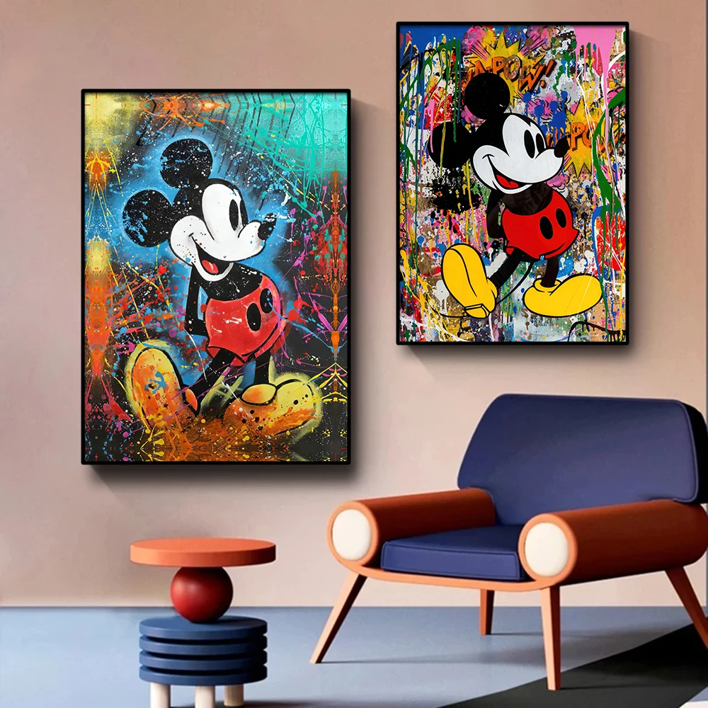 MINISO Mickey Mouse Decorative Poster Graffiti Abstract Canvas Painting Prints Wall Art Home Decoration Room Decor Christma Gift