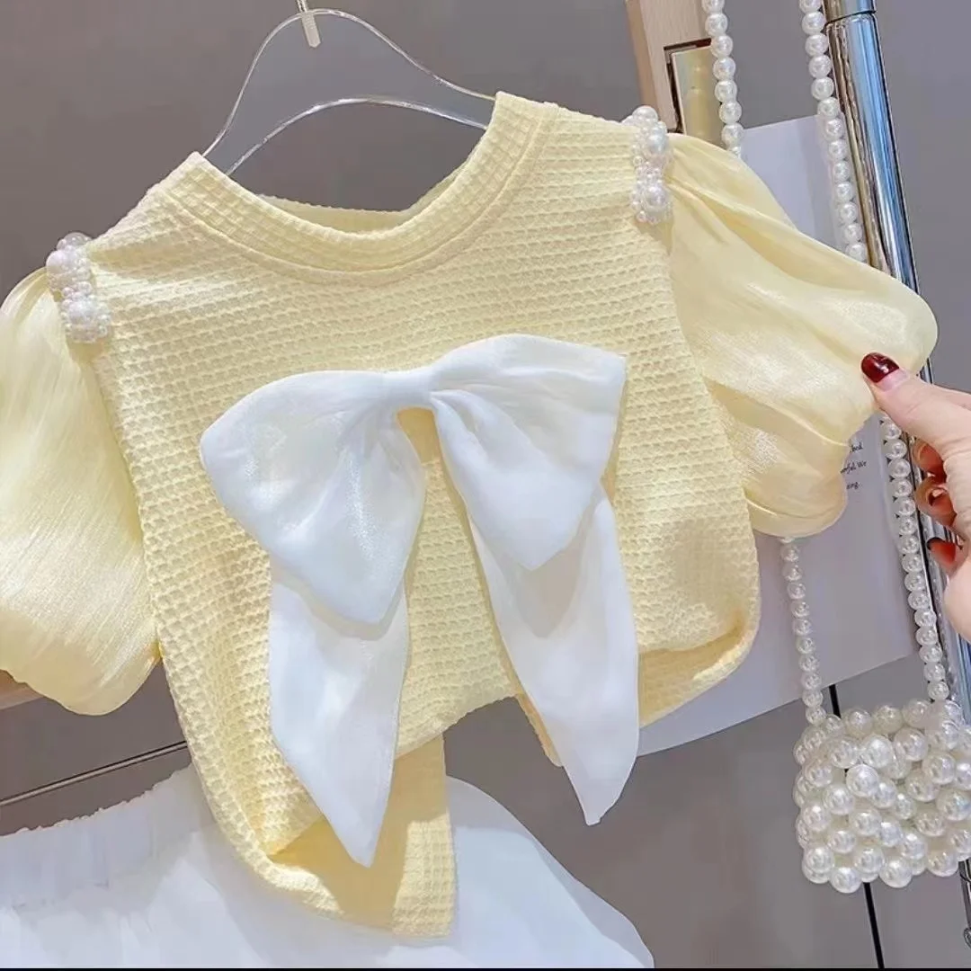 Girls Clothing Sets Summer New Bow Set Girls Clothes Outfit Kids Children Suit 2 pcs Kids Fashion Clothes New 2024 Kids Clothing