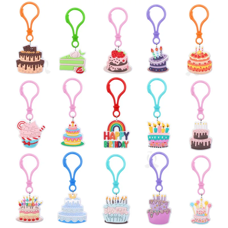 Wholesale Mixed 15 Styles Cake Pendant Soft  Birthday Cake Bag Charm Kawaii Dessert Hanging Ornament Backpack Clip Gift