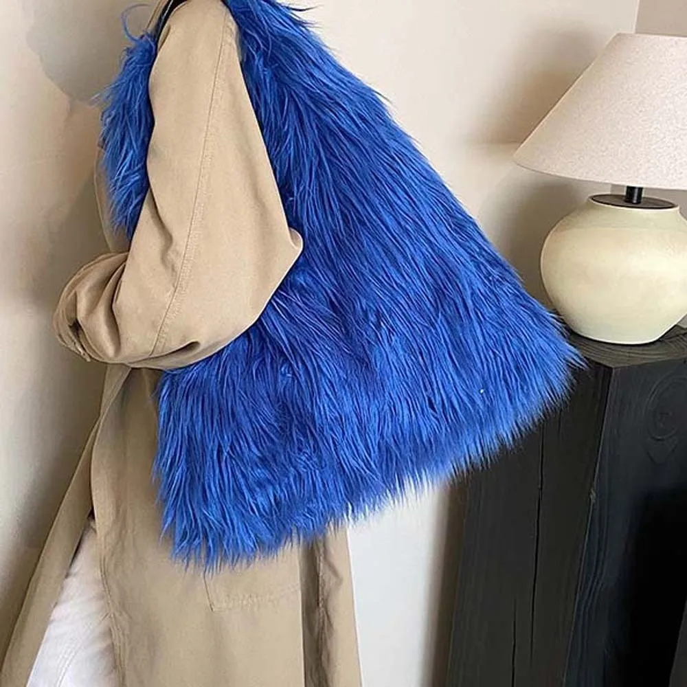 

Повседневная женская сумка-тоут из искусственного меха в полоску, портативная мягкая пушистая сумка-тоут, однотонная плюшевая сумка на плечо с магнитной кнопкой, зимняя