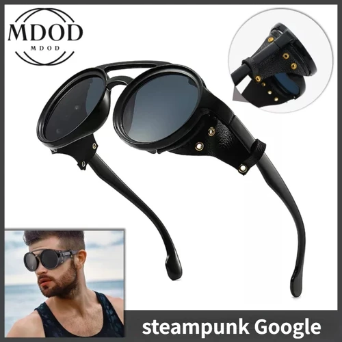 Gafas de sol Steampunk para hombre, gafas redondas de visión nocturna, gafas de sol Punk Vintage, diseño de marca, gafas de sol para senderismo y conducción UV400