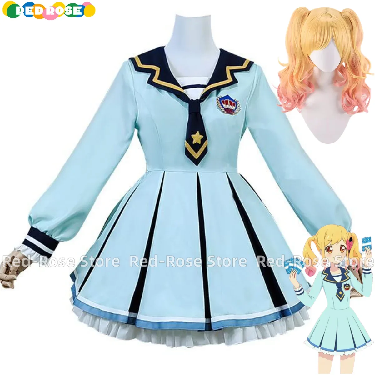 

Anime Aikatsu！Nijino Yume Sakuraba Rola Cosplay Costume Wig Blue JK School Uniform Dress Woman Lovely Kawaii Campus Sailor Suit