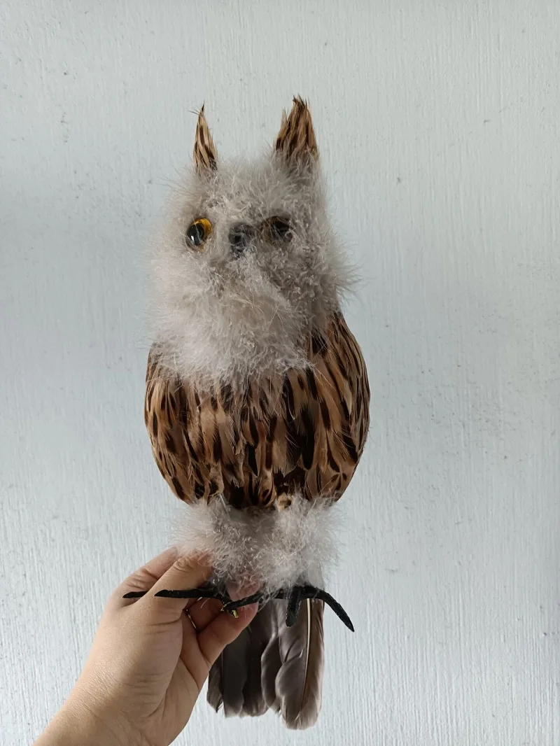 

big new creative foam&feathers brown owl bird toy hard model home garden decoration gift about 38cm