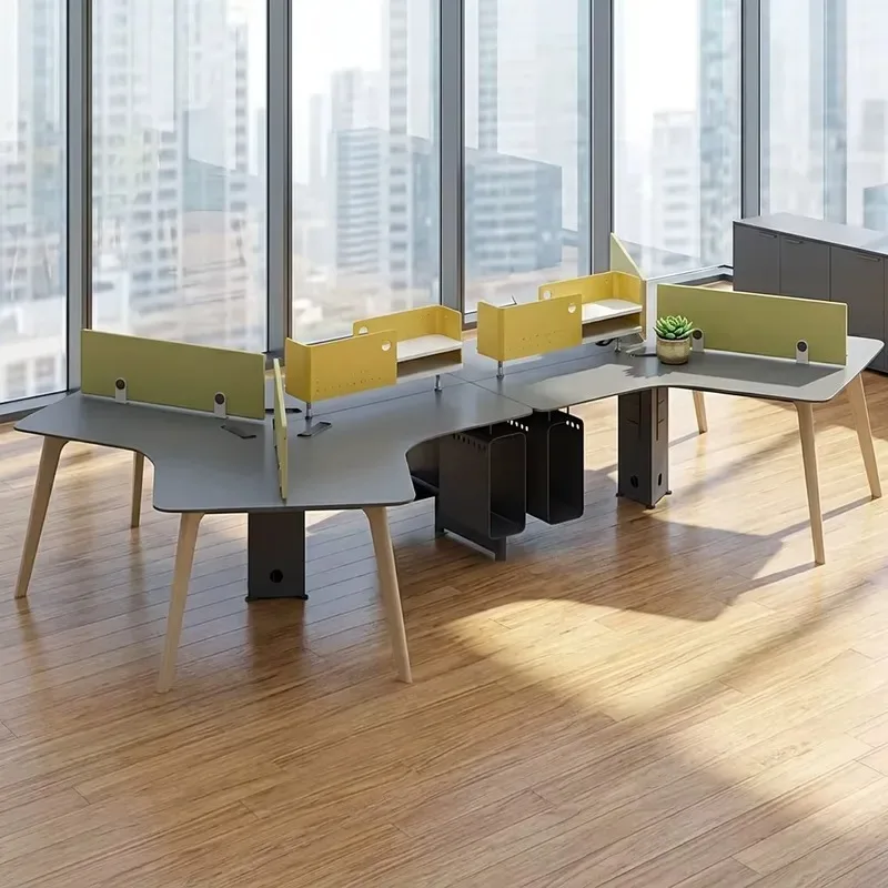 Modern Curved Office Cubicle Workstation Wooden Computer Desk with Partition Staff Seat Table Furniture Wholesale