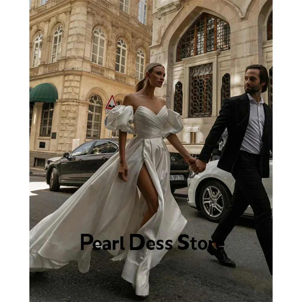 

Pearl Satin Elegant Evening Dresses for Women Luxury Dresses Women 2024 Off the Shoulders White A Line Side Slit Prom Dress Es